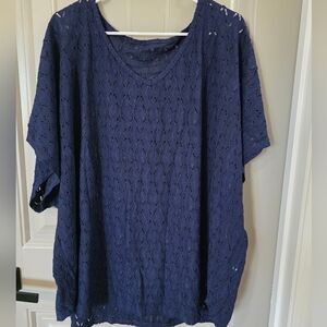 Shein Womans 4xl Tag Fits 2xl Navy Sheer Top Short Sleeve